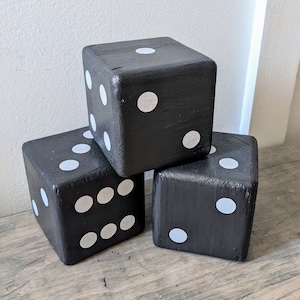 Black and White 3.5&quot; Giant Wooden Dice, Modern, Yahtzee, Game Room, Lawn Dice, Accent Pieces- Black