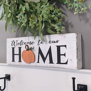 Welcome to our Home Interchangeable Themes Solid Wood Accent, Stand Alone Sign, 50 themes to choose from! -Distressed White