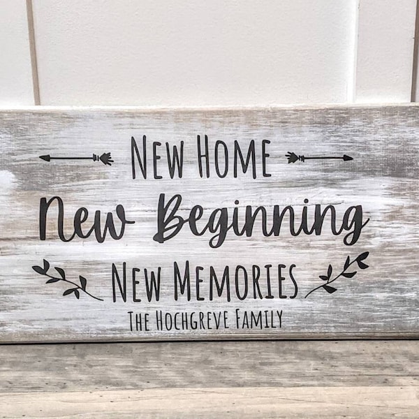 New Home New Beginnings New Memories Solid Pine Wood Sign, Rustic Farmhouse Housewarming, Realtor Gift, New Home Moving Gift, PERSONALIZE