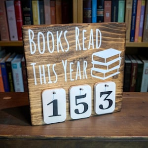Books Read This Year Sign: Solid Wood Desktop Counter, Book Lover Gift