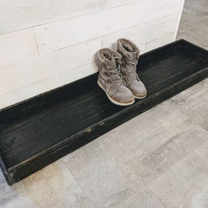 Custom Built Distressed Black Rustic Wood Custom Boot Shoe Ottoman Centerpiece Tray, Made to Order!  Modern Farmhouse Distressed Wood Tray