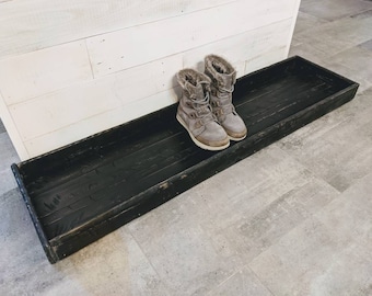 Custom Built Distressed Black Rustic Wood Custom Boot Shoe Ottoman Centerpiece Tray, Made to Order!  Modern Farmhouse Distressed Wood Tray