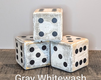 Giant Wooden Dice, Vintage, Flea Market, Lawn Dice, Distressed Accent Pieces, White, Black or Gray