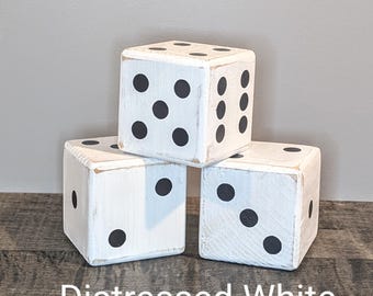 Giant 3.5&quot; Wooden Dice, Vintage, Flea Market, Lawn Dice, Distressed Accent Pieces, White, Black or Gray