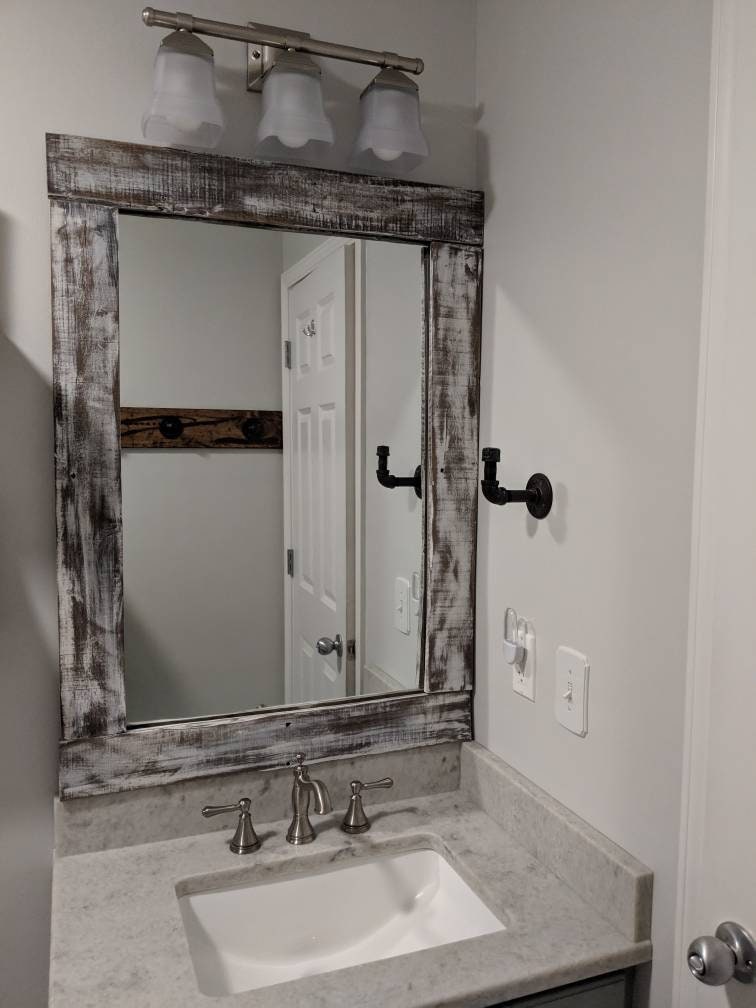 Custom Built Rustic Farmhouse Bathroom Wood Frame Cut To Fit Custom Built Rustic Farmhouse Bathroom, Rustic Cottage Bathroom Mirrors