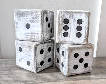 Giant Wooden Dice, Vintage, Flea Market, Lawn Dice, Distressed Accent Pieces, White, Black or Gray