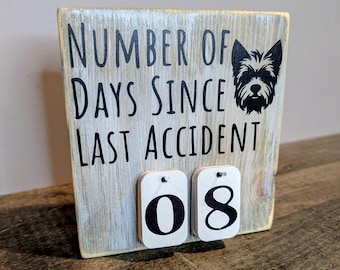 Yorkshire Terrier Last Accident Wood Sign, Dog Incident Counter, Customizable