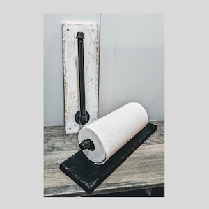 Industrial Pipe Paper Towel or Toilet Paper Holder,  Rustic Distressed Wood, Wall Mounted or Freestanding -YOU CHOOSE COLOR!