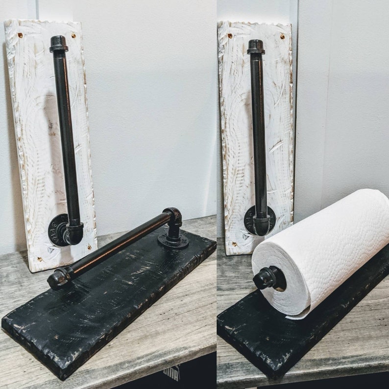 Industrial Pipe Paper Towel Holder Rustic Distressed Wood Etsy