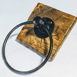Industrial Pipe Towel Ring with Rustic Distressed Wood - Different color choices available!