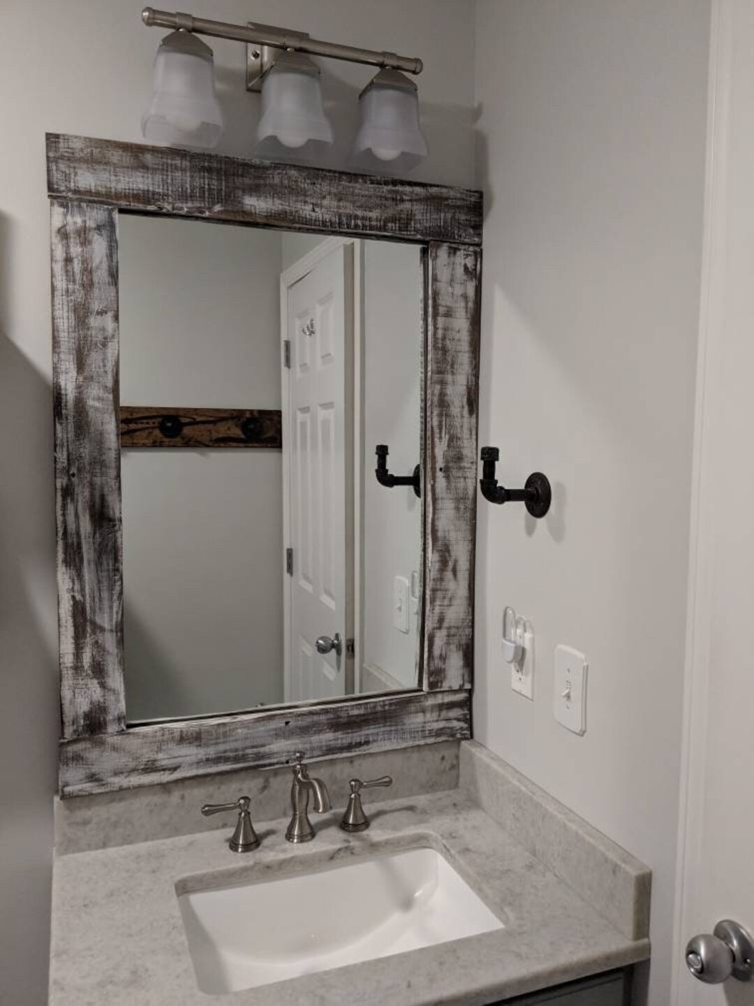 Custom Built Rustic Farmhouse Bathroom Distressed Wood Frame Cut to Fit