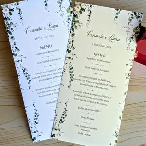 Eleganckie menu weselne | Menu na przyjęcie Greenery Cascade, spersonalizowana karta kolacji | Białe lub kości słoniowej menu weselne | Wyprodukowano we Włoszech