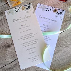 Eleganckie, bujne, kwiatowe menu weselne | Spersonalizowane menu weselne, spersonalizowana karta kolacji | Projekt bujnej zieleni | Wyprodukowano we Włoszech