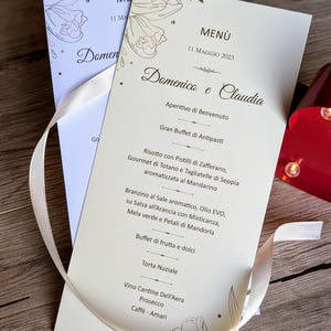 Luksusowe menu weselne | Eleganckie złote menu weselne z motywem kwiatowym, spersonalizowana karta kolacji | Białe lub kości słoniowej menu weselne | Wyprodukowano we Włoszech