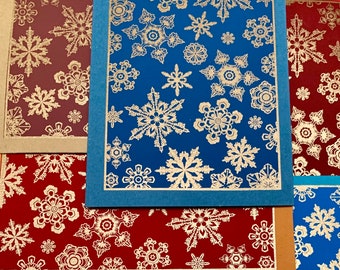 Snowflakes - Handmade Set of 5 Blank Greeting Cards, Christmas Cards, Holiday Cards, Handmade Paper Cards, Seasonal Cards, Bombay Paper