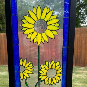 Summer Sunflowers in a Vase - Beautiful Handmade Stained Glass Window Panel
