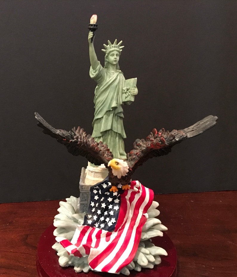 Statue of Liberty & Bald Eagle American Flag Statuette image 0