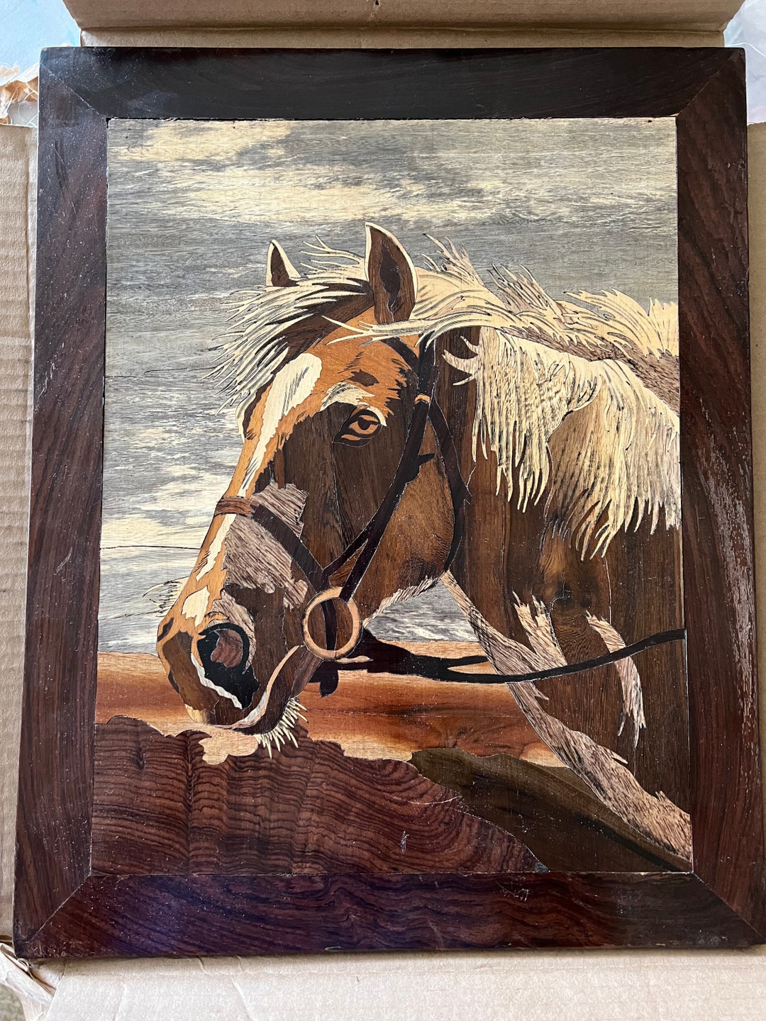 Exquisite Wood Carved Portrait of a Beautiful Horse by Artist Fernando