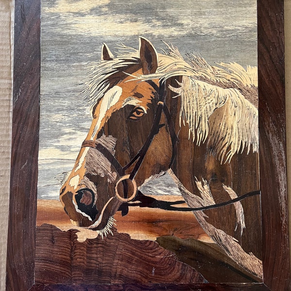 Exquisite Wood Carved Portrait of a Beautiful Horse by Artist Fernando | Handcrafted Equestrian Art