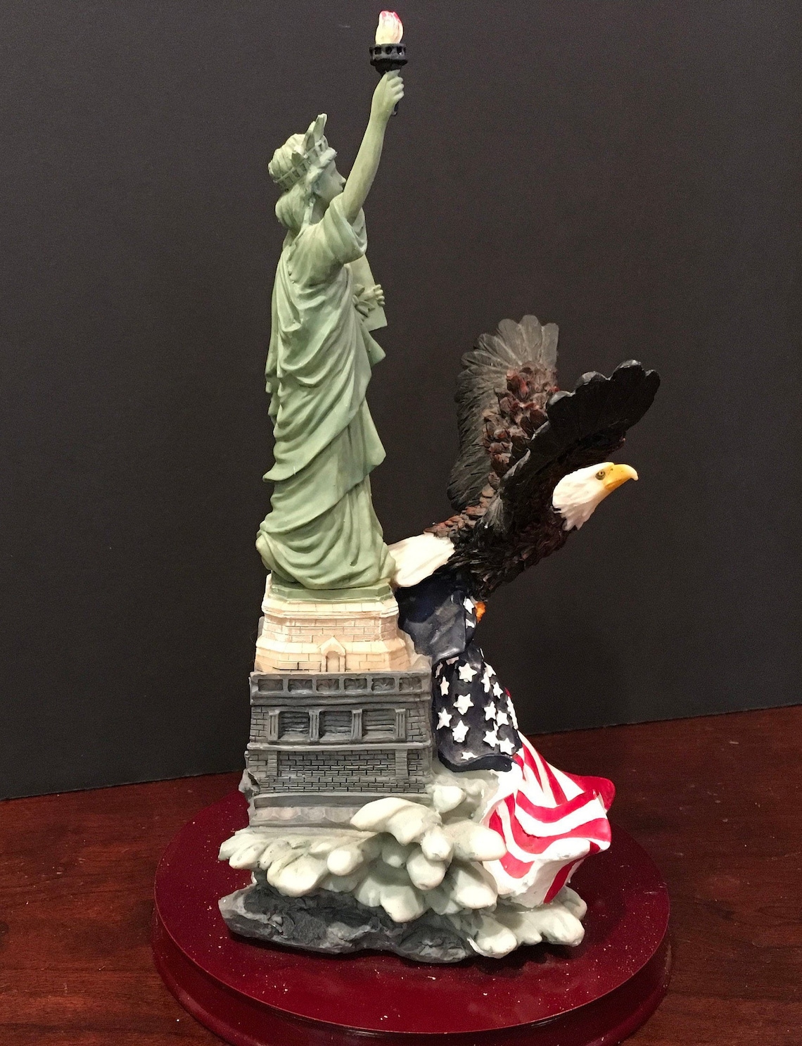 Statue of Liberty & Bald Eagle American Flag Statuette Etsy