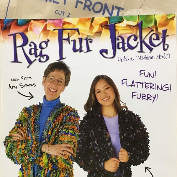 Batik Fabric Jacket Pattern With Rag Fur Fringe, Size XXS to XXXL Tissue Pattern and 8-Page Illustrated Instruction Booklet