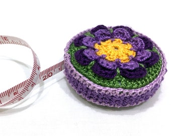Crochet Covered Tape Measure: Handmade Flower Design Retractable 60"