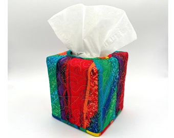 Quilted Tissue Box Cover in Bold Bright Colors Makes Great Housewarming Gift