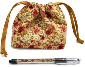 Drawstring Bag & Fabric Stuffed Pen Set- Autumn Flowers