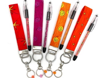 Pink & Orange Key Fob Wristlet and Matching Pen Sets --- Great Last Minute Gifts!