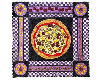 Pizza Lover's Wall Quilt: Bacon, Ham, Pineapple, Pepperoni, Mushrooms, Banana Peppers, Green Pepper, Black Olives, and Anchovies!