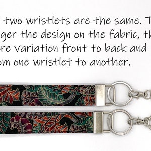 Boho Fabric Key Fob Wristlet For Women With Valet Key Ring, Great Girly Keychain D- Flowers on Black