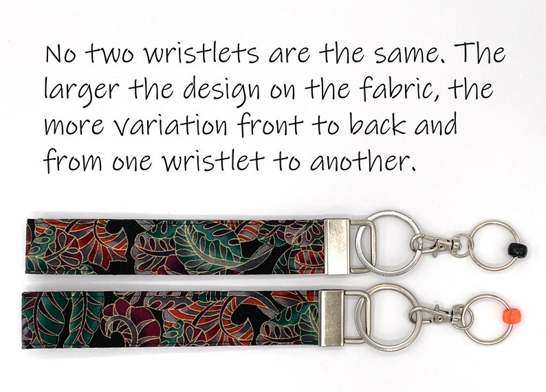 Boho Fabric Key Fob Wristlet For Women With Valet Key Ring, Great Girly Keychain D- Flowers on Black