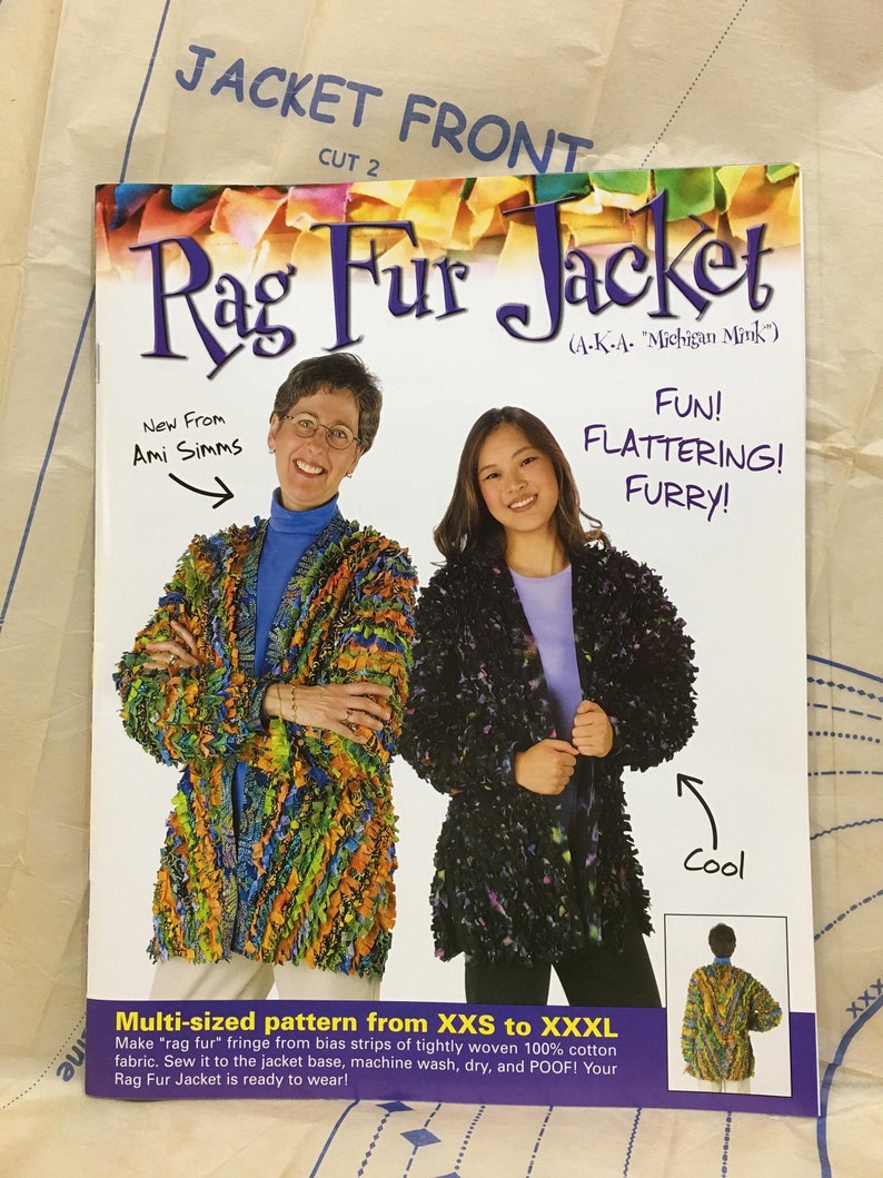 Batik Fabric Jacket Pattern With Rag Fur Fringe, Size XXS to XXXL Tissue Pattern and 8-Page Illustrated Instruction Booklet image 1