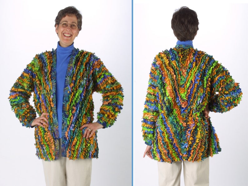 Batik Fabric Jacket Pattern With Rag Fur Fringe, Size XXS to XXXL Tissue Pattern and 8-Page Illustrated Instruction Booklet image 6