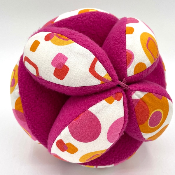 Large Puzzle Ball for Baby! Clutch Ball Comes Apart & Goes Back Together Again For Easier Washing and More Fun (PInk/White/Orange)