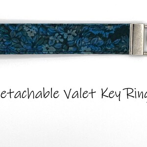 Boho Fabric Key Fob Wristlet For Women With Valet Key Ring, Great Girly Keychain B- Blue Floral