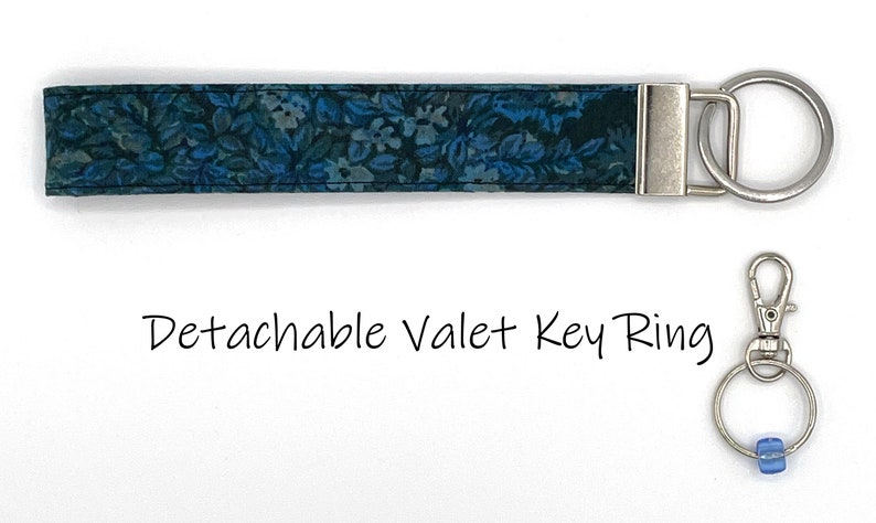 Boho Fabric Key Fob Wristlet For Women With Valet Key Ring, Great Girly Keychain B- Blue Floral