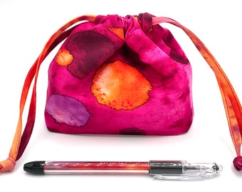 Drawstring Bag & Fabric Stuffed Pen Set- Fuchsia, Orange, Purple