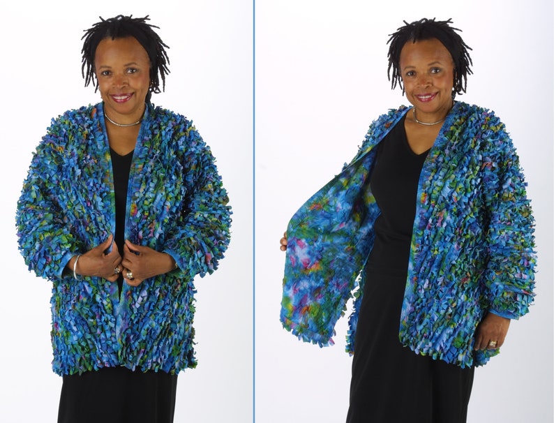 Batik Fabric Jacket Pattern With Rag Fur Fringe, Size XXS to XXXL Tissue Pattern and 8-Page Illustrated Instruction Booklet image 2