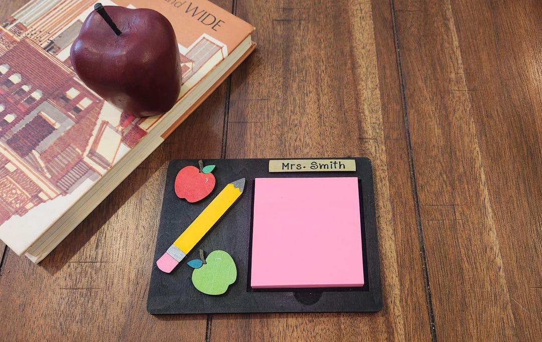 Apple and Pencil Theme Post-it Note Holder for Teacher - Personalized ...