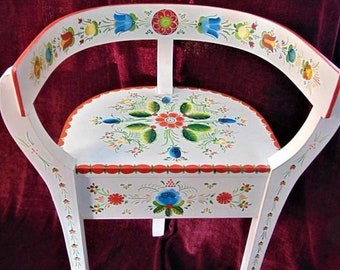 Rosemaling design packet for child's three legged chair painted in "OS".