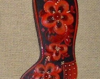 DESIGN PACKET:  Rosemaling - Raudsaumsmaling (Red embroidery) stocking.