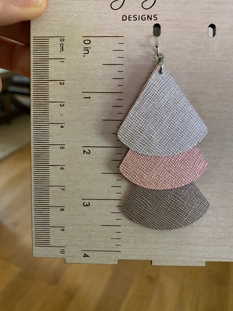 Rose Gold Gunmetal Silver Metallic Leather Layered Earrings Layered Boho Leather Earrings Boho Dangles