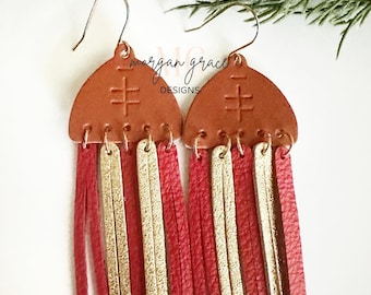 Voetbal Fringe lederen oorbellen, aanpasbare teamkleuren voetbaloorbellen, damesvoetbaloorbellen, voetbalteamoorbellen, aangepast