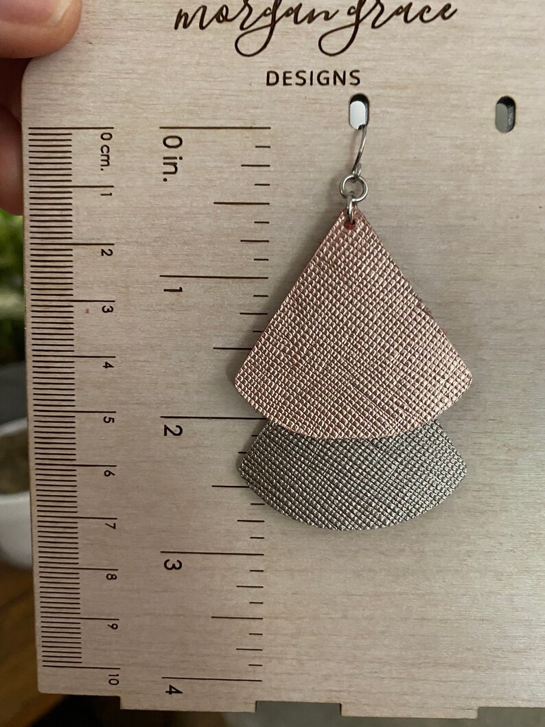 Rose Gold Gunmetal Silver Metallic Leather Layered Earrings Layered Boho Leather Earrings Boho Dangles