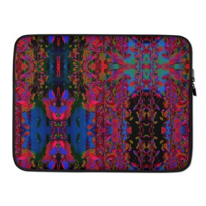 Laptop Sleeve, iPad sleeve protector, boho, retro cover, original design, abstract floral art, blue, red v2