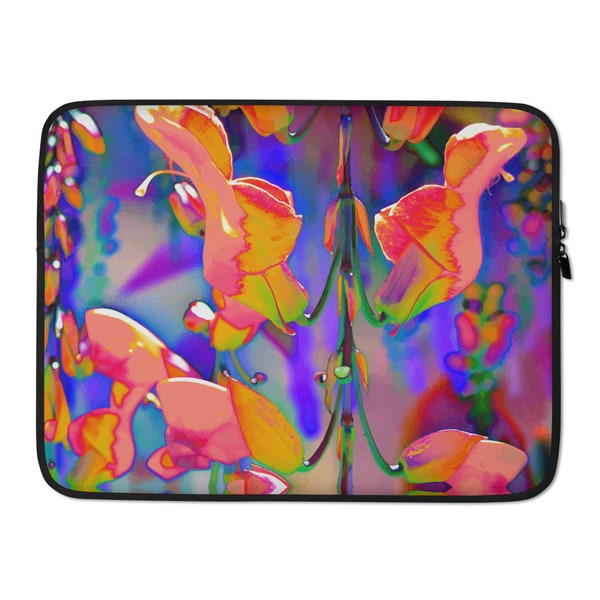 Laptop Sleeve, computer cover, iPad protector, watercolor, abstract floral art, purple, orange