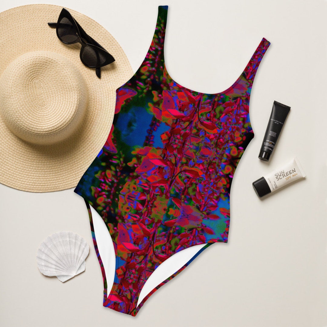 One-piece Swimsuit Unique Boho Bathing Suit Abstract Floral - Etsy