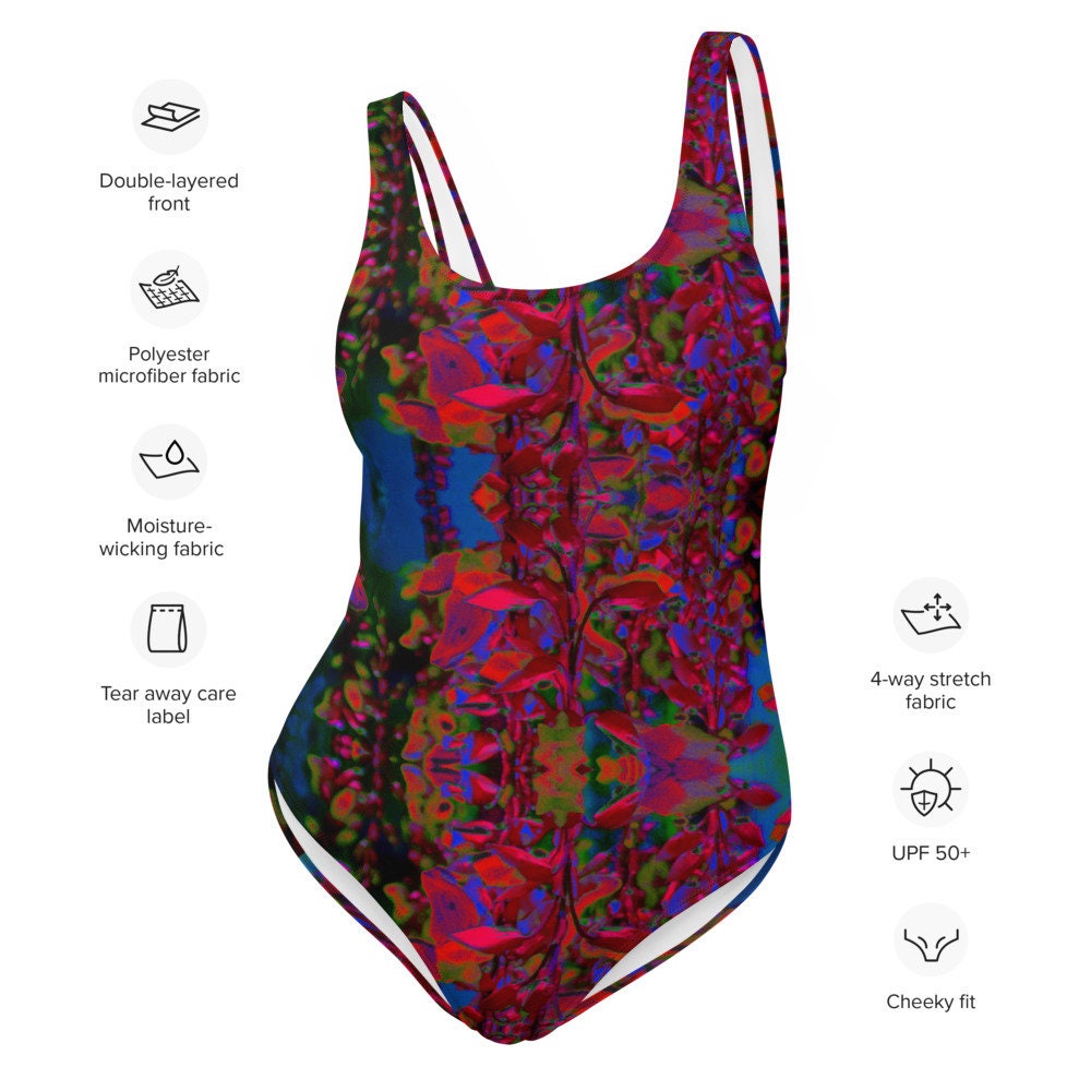 One-piece Swimsuit Unique Boho Bathing Suit Abstract Floral - Etsy