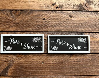 Set of 2 “Rise and Shine” wooden sign magnets